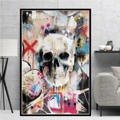 Abstract Graffiti Skull Canvas Paintings Colorful Mixed Label Posters and Prints Wall Art Pictures for Living Room Decor Cuadros