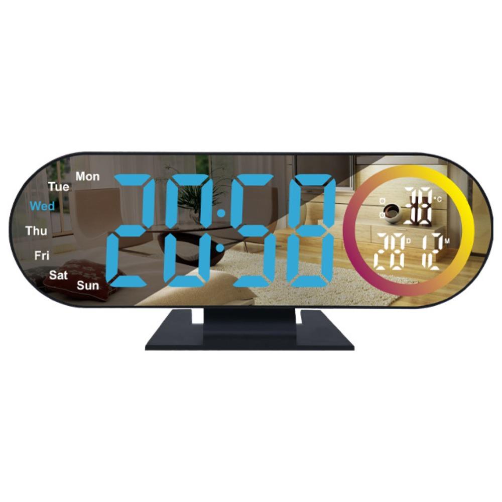 Brightness Adjustment Digital Alarm Clock 12/24H Format Voice Control LED Electronic Clock with RGB Mood Light 2 Alarms