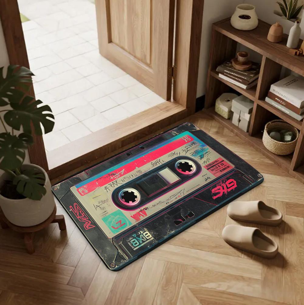 Vintage Cassette Tape Carpet Mat Rug - Retro Music Design Floor Decor for Living Room Bedroom Home Decoration Welcome Mat