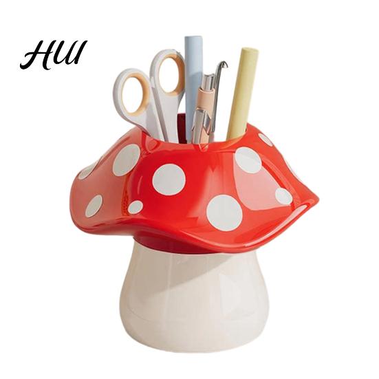 Durable Resin Pencil Holder Cute Mushroom Pen Holder, Desktop Organizer with Non-Slip Thick Stable Base, Non-toxic Desk Accessory for Modern