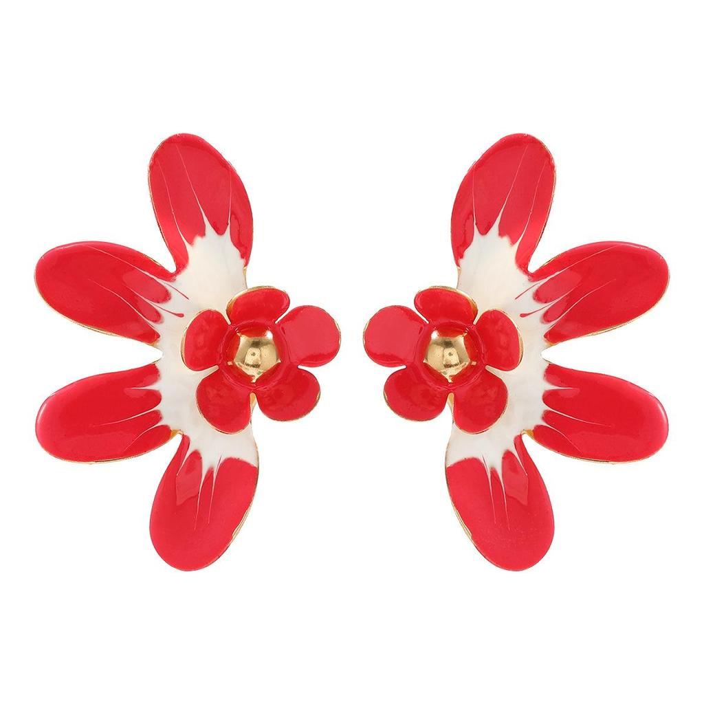 Pinkdudu New Multi Color Drip Oil Flower Stud Earrings Fashionable  Sweet Earrings For Women PD2184