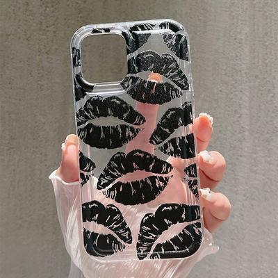 Θήκη για iPhone 15 Θήκες iPhone 14 Pro Max Black Lips Kiss Print Μαλακή καθαρή θήκη για iPhone 11 13 12 Mini XS XR X 7 8 Plus Κάλυμμα