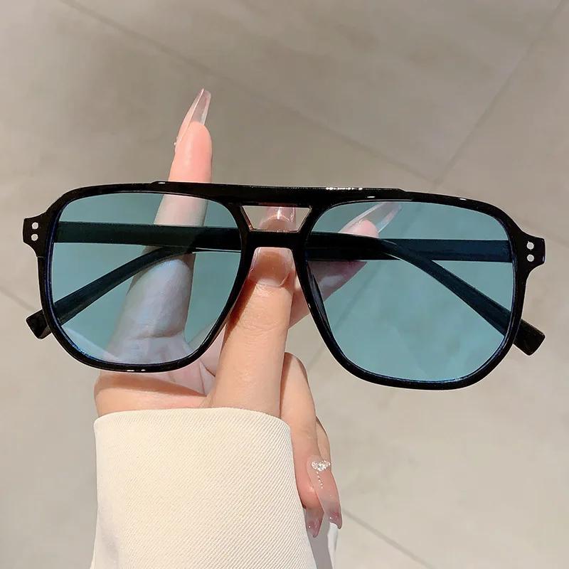 Vintage Double Bridges Men Square Sunglasses Fashion Clear Ocean Lens Sun Glasses Women Trending Shades Eyewear Uv400 Glasses