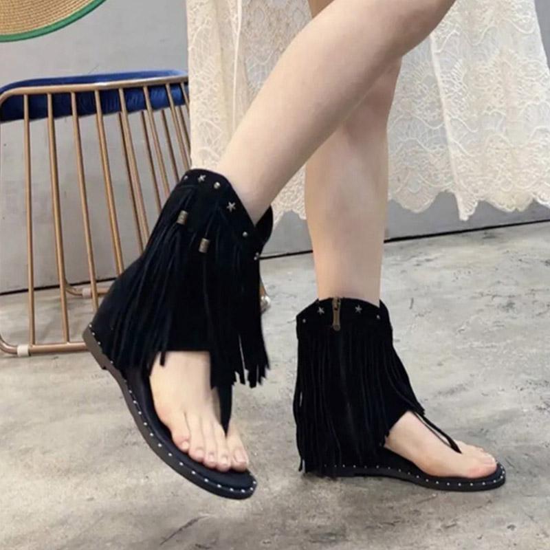 Modne sandały z ćwiekami Buty damskie Klapki Niski obcas Frędzel Lato Rzymskie buty Luksusowe Korekcyjne Buty z klipsem na palec Nowy styl