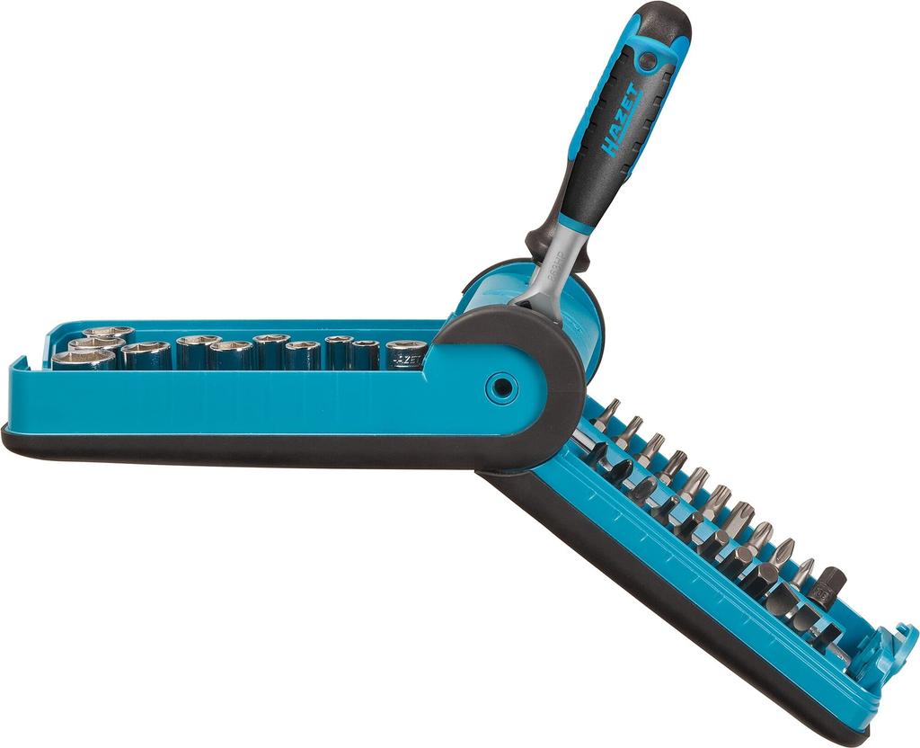 HAZET Smart Case Socket Wrench 10 Hex Sockets 21 Bits Ratchet Chrome Plated Professional Tool Set with Compact for Imported in 856-1HP Set, 38-piece,