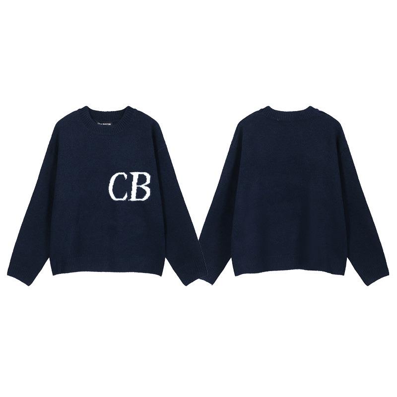 

Cross-border Niche Cole Buxton CB Jacquard Loose-Fit Unisex Trendy Knitted Sweater Small темно-синього кольору