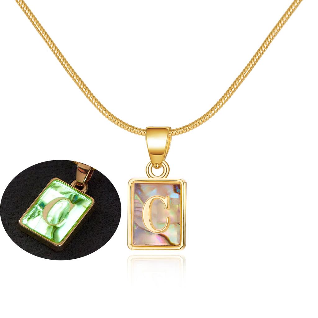 Colored Shell Luminous 26 Letter Square Brand Pendant Snake Bone Chain Necklace Couple Letter Necklace