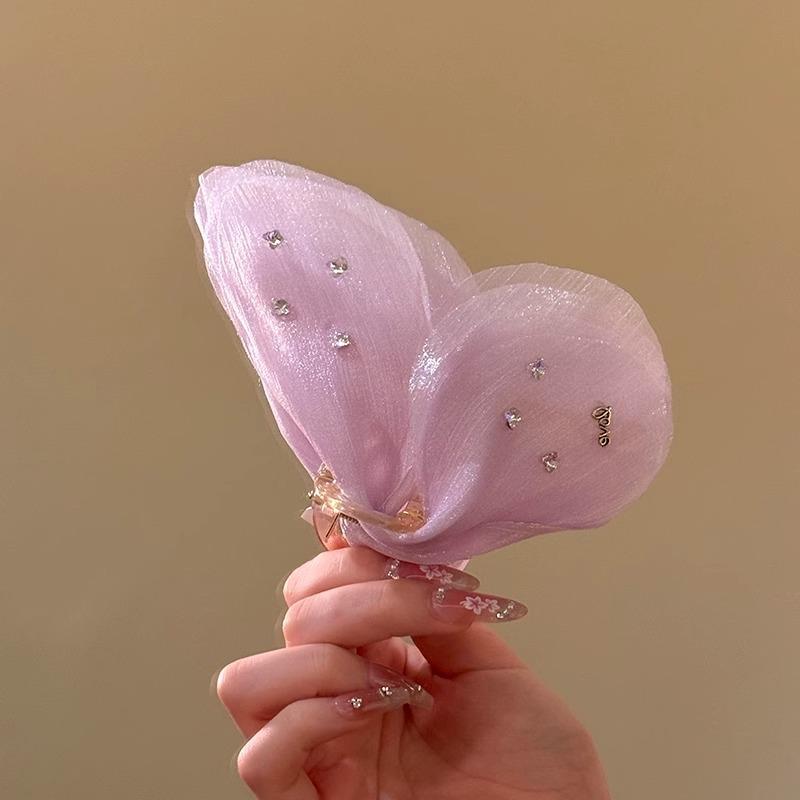 

Super Fairy Snow Mist Butterfly Chiffon Sparkling Diamond Grip Clip Shark On Back Of Woman s Head Oversized Hair Headband Accessory