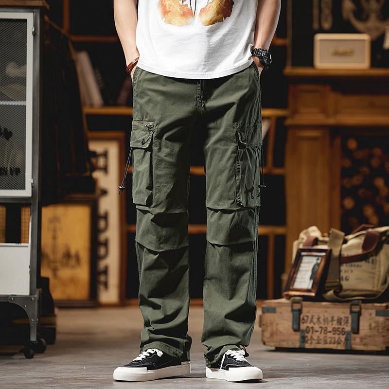 New Autumn Multi-pocket Comfortable Work Pants for Men's Tying Loose Straight Men's Casual Pants