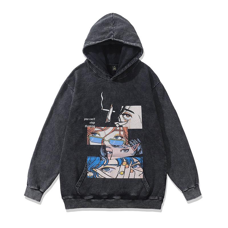 American Street Trendy Brand Y2K Cartoon Print Hoodie Men'S And Women'S Oversize Vintage Style Hoodie