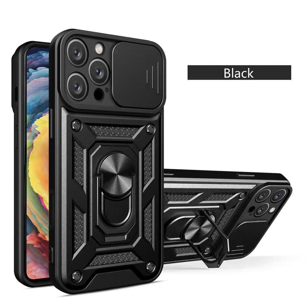 Military Grade Slide Camera Lens Protection Armor Case for iPhone 16 15 14 Plus 13 12 11 Pro Max With Metal Ring Bumpers Cover