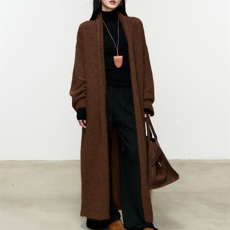 High-end soft waxy long sweater jacket women's autumn and winter new loose knee lazy wind knitted sweater coat