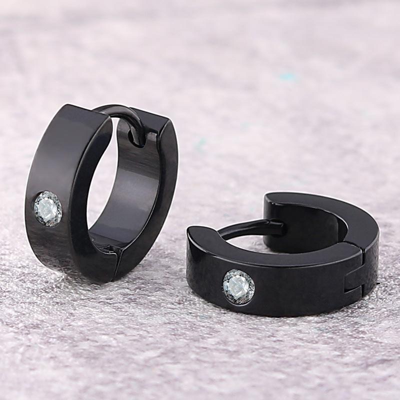 1 Pair Punk Round Zircon Hoop Earrings for Women Stainless Steel Circle Earring Men Unisex Gothic Party Jewelry Accessories