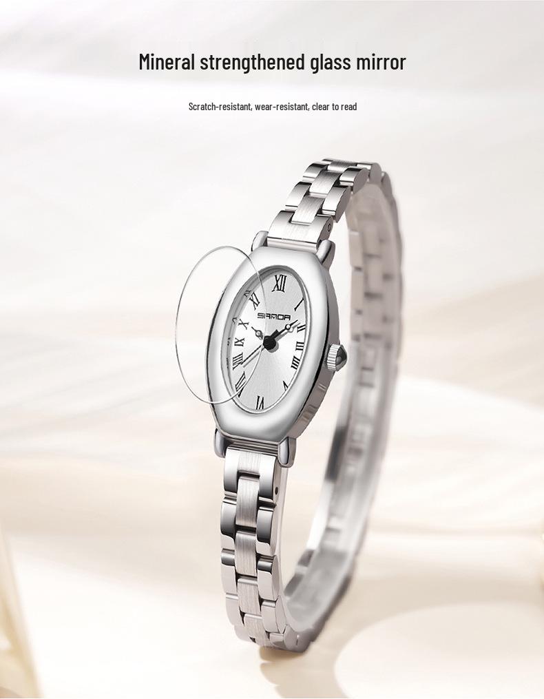Sanda Gold Steel Band Women's Quartz Watch - Trendy, Waterproof, Simple Roman Dial, Leather Strap