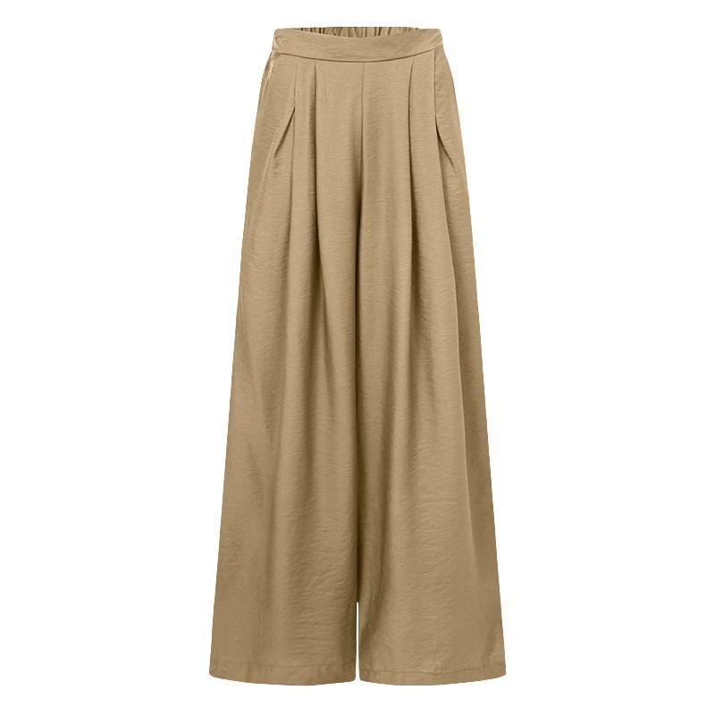 Summer Loose Women's Wide Leg Pants Casual Pleated Solid Zipper Floor-length Pants Pocket Elastic Solid Pants Plus Size Fall