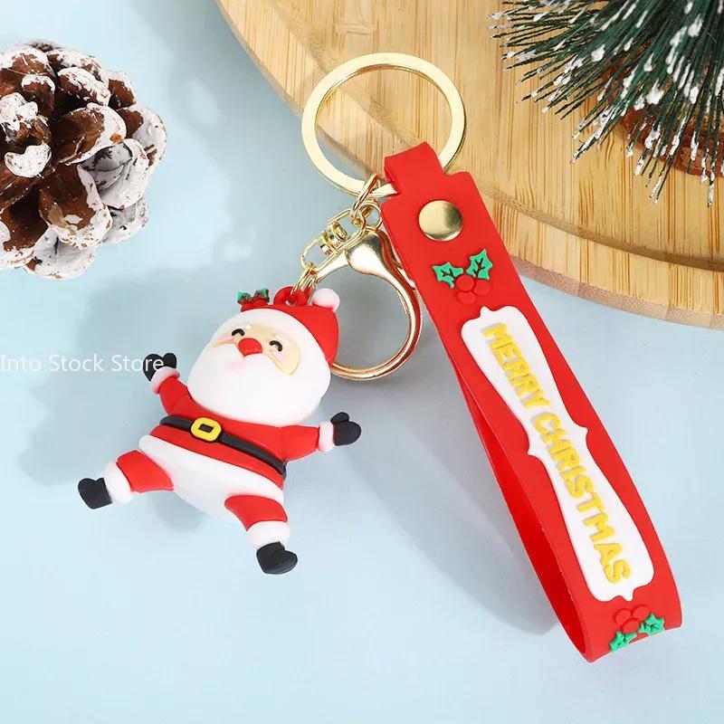 Cute Santa Claus PVC soft rubber key chain pendant cartoon snowman doll bag ornaments holiday gifts