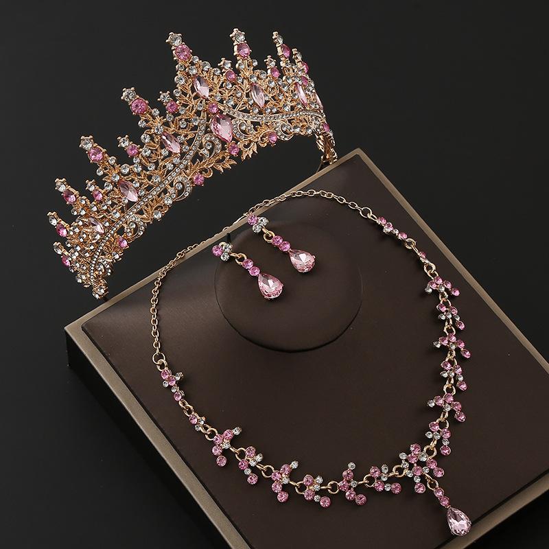 

Bridal Crown Three Piece Set Alloy Hair Hoop Wedding Necklace Earrings Headdress Winter Red Wedding Hair Accessories New