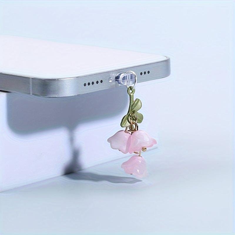 

1 шт. Подвеска-колокольчик с цветком, заглушка от пыли, заглушка для порта зарядки, заглушка для порта данных, подходит для порта iPhone, порта Type-C, мобильного телефона For type-c charging port