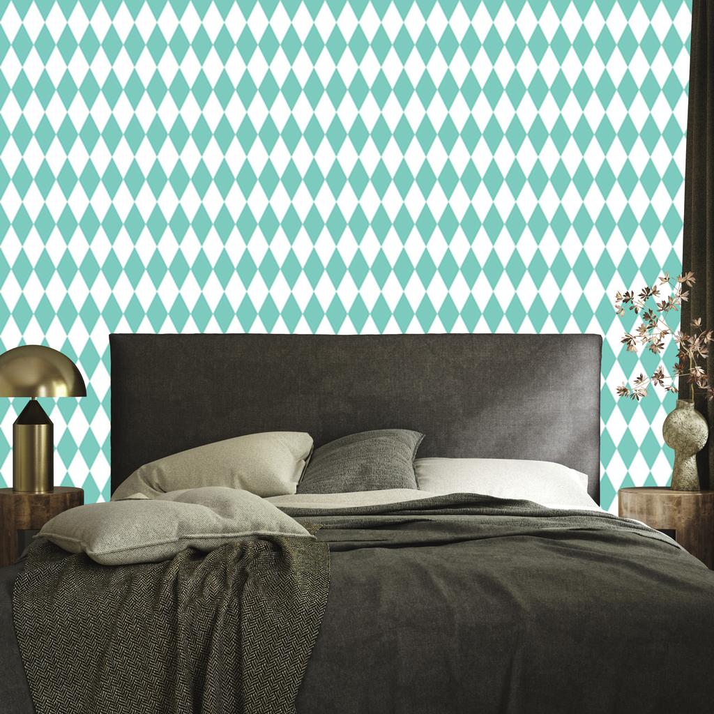 Harlequin Diamonds Wallpaper White and Mint for Living Room and Bedroom 50x1000