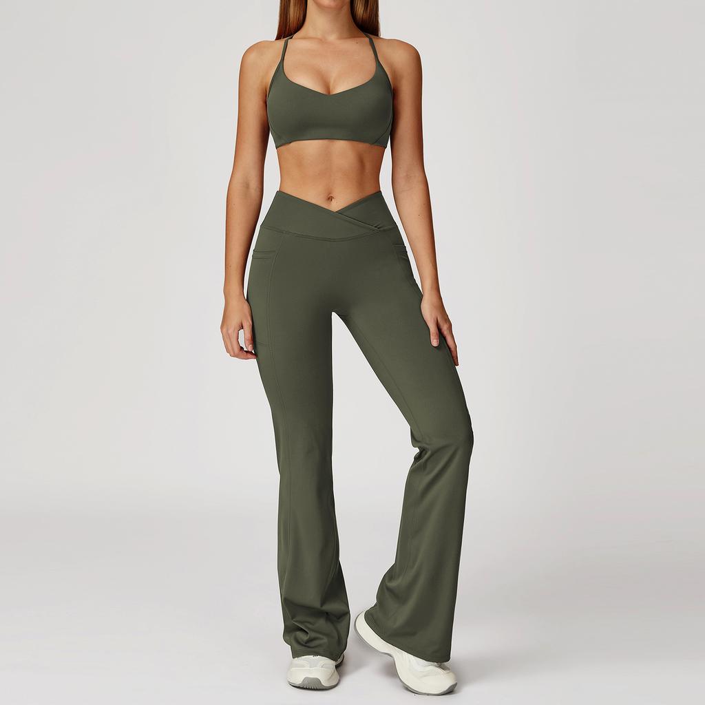 JYL Naked Fashion Yoga Set Cross Back Quick Dry Running Outfit