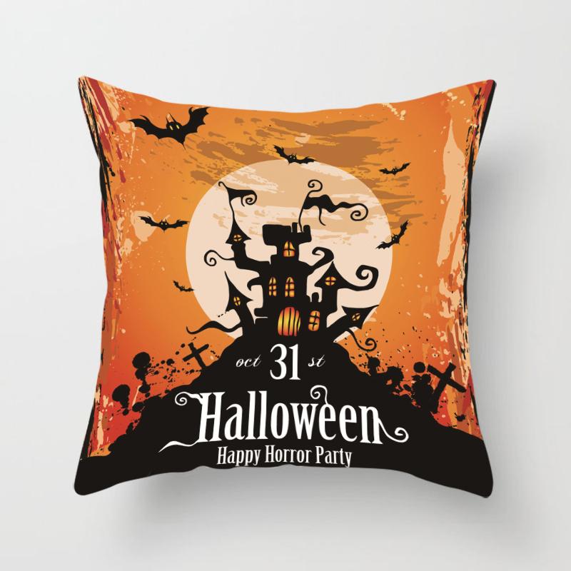 Halloween Theme Horror Pumpkin Bat Print Pattern Cushion Cover Home Living Room Sofa Decoration Square Throw Pillow Cover