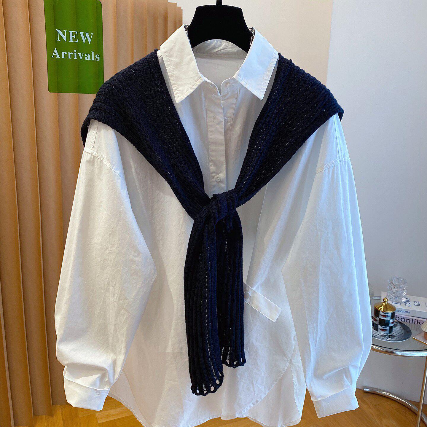 

High-end Plus Size Patchwork Shawl Shirt - Women s Trendy Long Sleeve Lapel Design for Spring and Autumn 3X Large