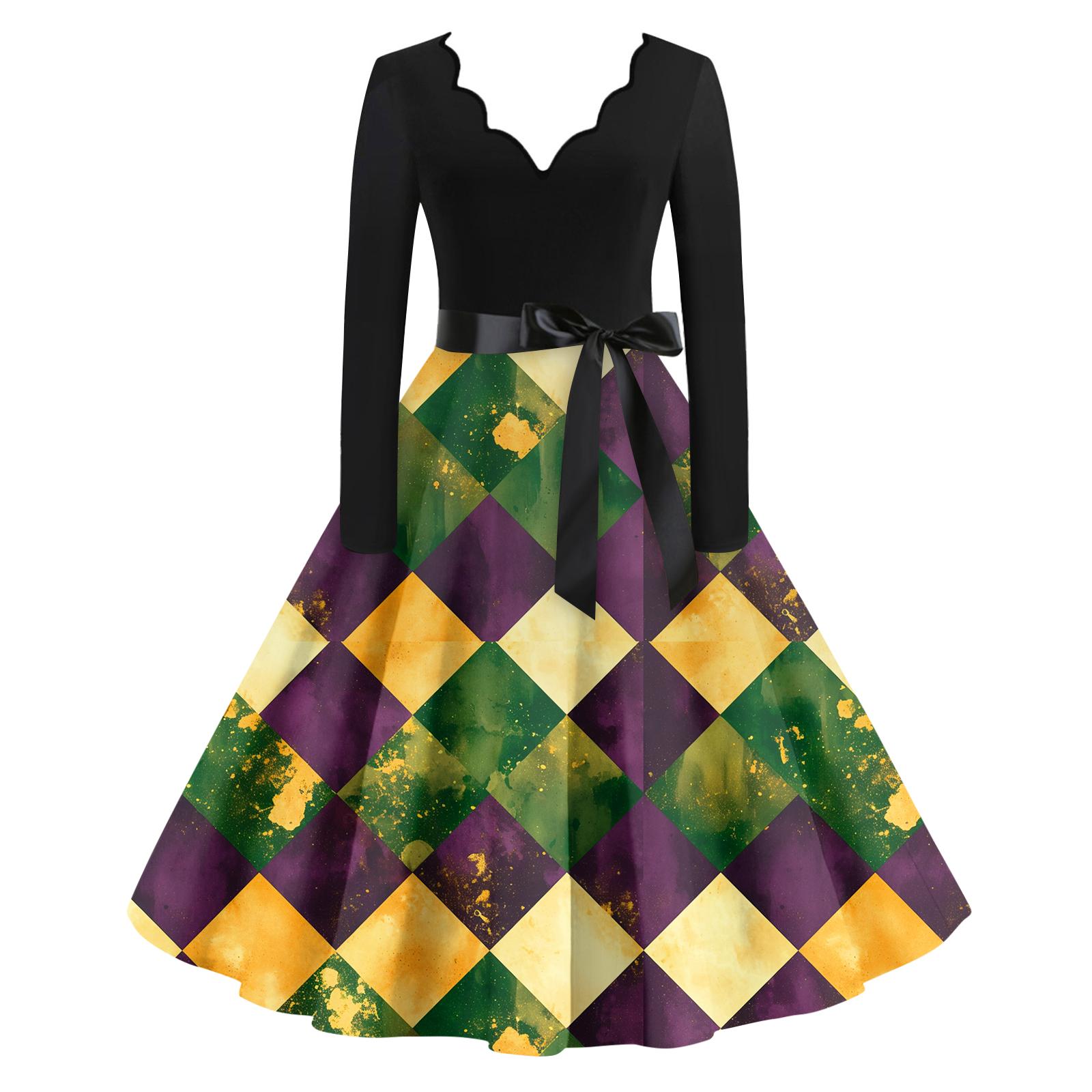 

Women s Casual Fashion V Neck Long Sleeve Printed Vintage Long Dress XL