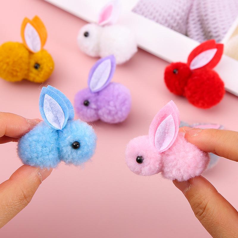 Furry Ball Plush Rabbit DIY Lantern Accessories - Cute Cartoon Hair Clip with Icelandic Wool for Kids, Mid-Autumn Festival.