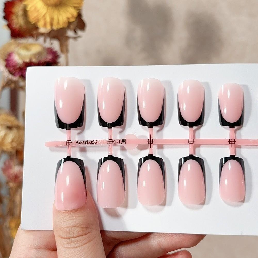 30Pcs New Nude Pink Press On Nails Medium Length Glossy Finish False Nails Full Cover White Edge Nail Tips Wearable Nails