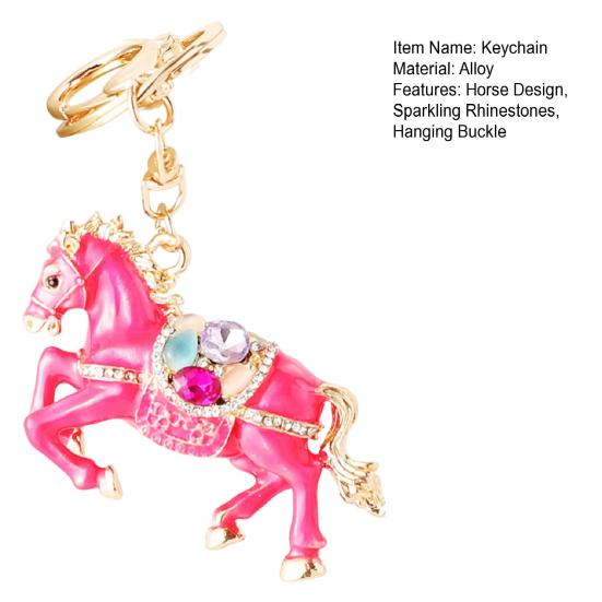 Keychain Pendant Chinese Zodiac Enamel Horse Rhinestones Inlaid Key Chain Metal Charm Bags Keyring Backpack Car Accessories