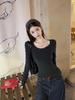 Spicy Girl Rivet Round Neck Slim Fit Long Sleeve T-shirt for Women's Autumn/Winter Wear