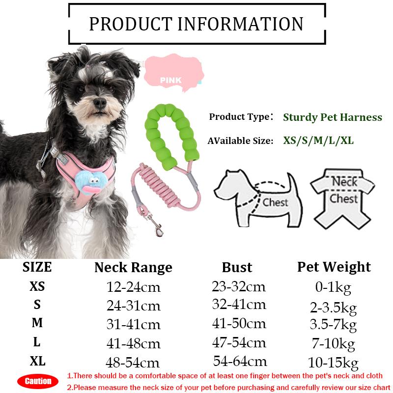 Adjustable Small Dog Chest And Back With Traction Rope Pet Breathable Stretchable Harness Vest Style Dog Daily Walking Leash S