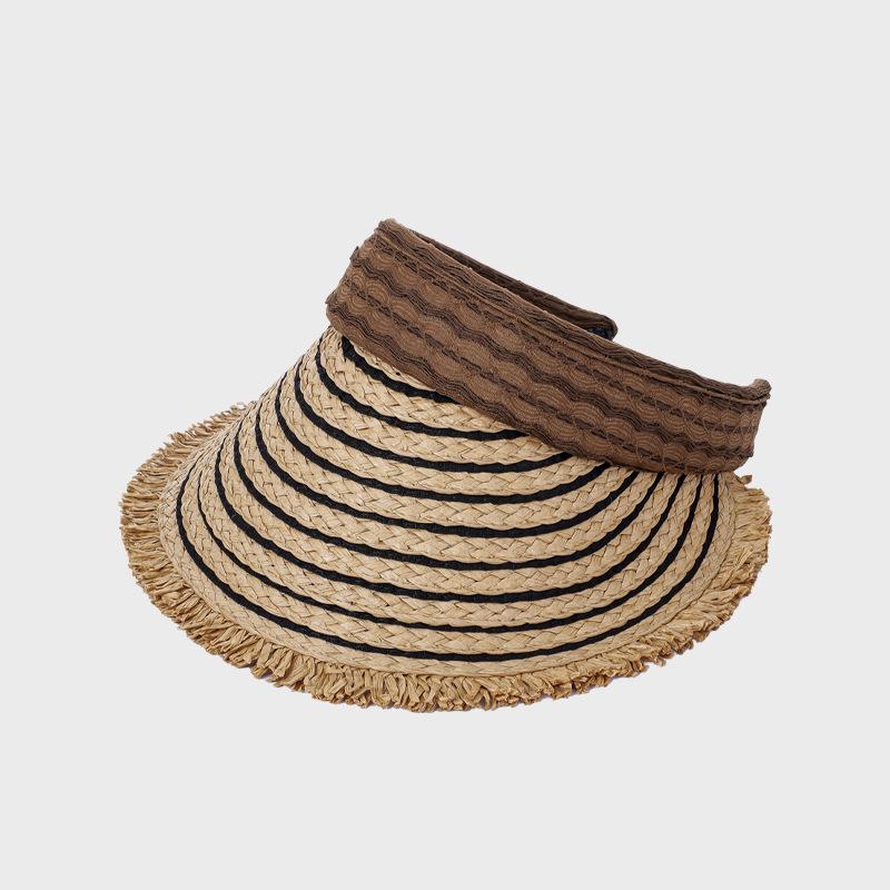 Foldable Sunscreen Hat Summer Seaside Travel Straw Hat Striped Large Brim Sunshade Hat