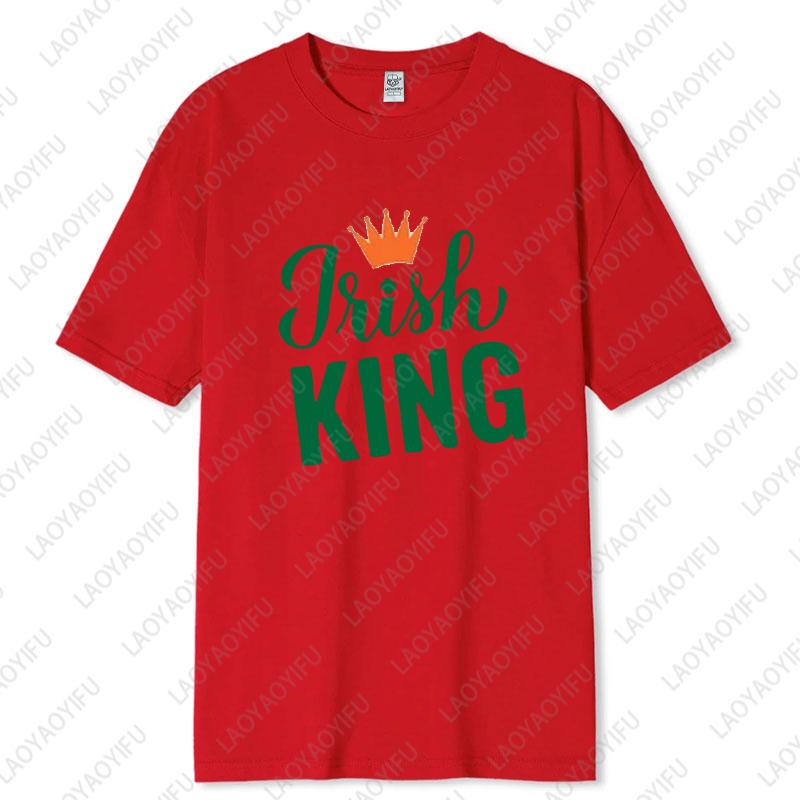 St Patricks Day King and Queen Printed Cotton TShirt Matching Couple Outfit Lovers Shamrock Husband Wife Tee Mr and Mrs Tops