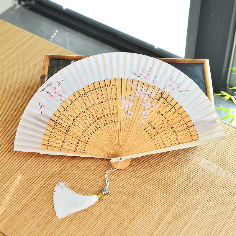Chinese Custom Folding Fan Simulated Silk Fan Surface Bamboo Fan Bones Stage, Stage Props Decorative Crafts Chinese Culture