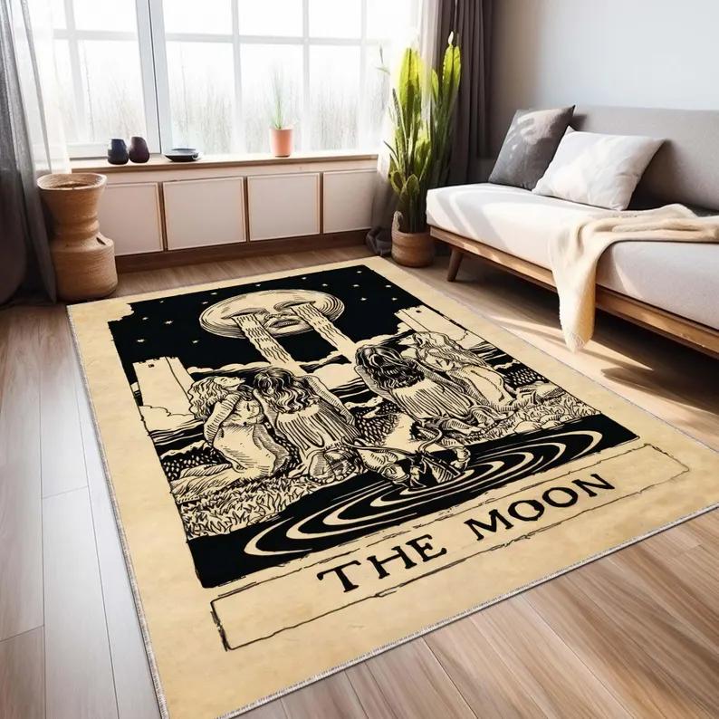 Moon Rug, Moon Decor Rug, Flower Area Rug Sky Rug Living Room Rug, Moon and Rose Moon Art Rug Minimalist Rug Moon Bohemian Rug