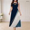 Women Plus Size Round Neck Triple Keyhole Cutout Sleeveless Printed Long Dress Black Orange Off White