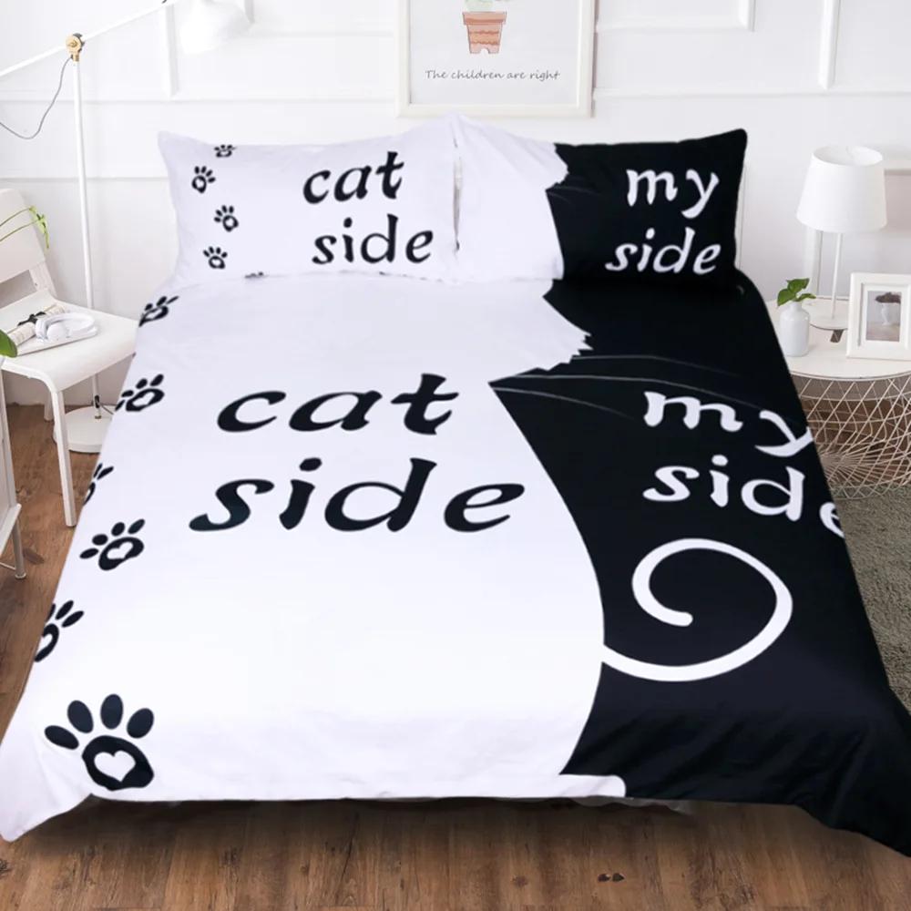 3PC Couple_Lover White Black Luxury Bedding Set Printed Duvet Cover Bedding Set Comfortable Breathable Sheet Cotton Bedding