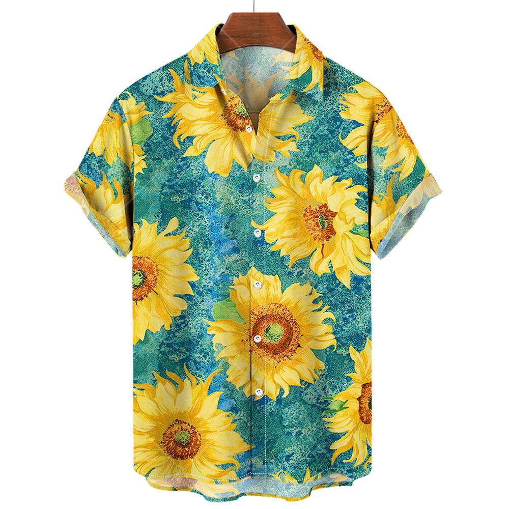 Camicie Hawaiane da Uomo Stampa 3D Grafica Girasole Moda Bottoni Manica Corta Collo a Revers Streetwear Camicie Hawaiane per Uomo Estate
