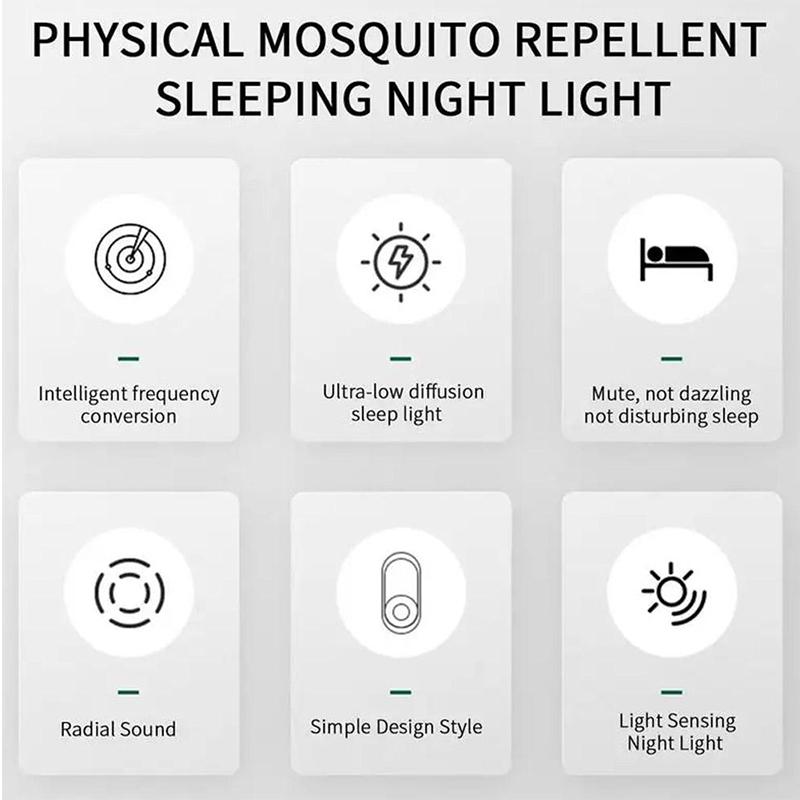 Repelente ultrasónico de plagas con luz nocturna, repelente de mosquitos, lámpara eléctrica de ondas de sonido para el hogar y el dormitorio