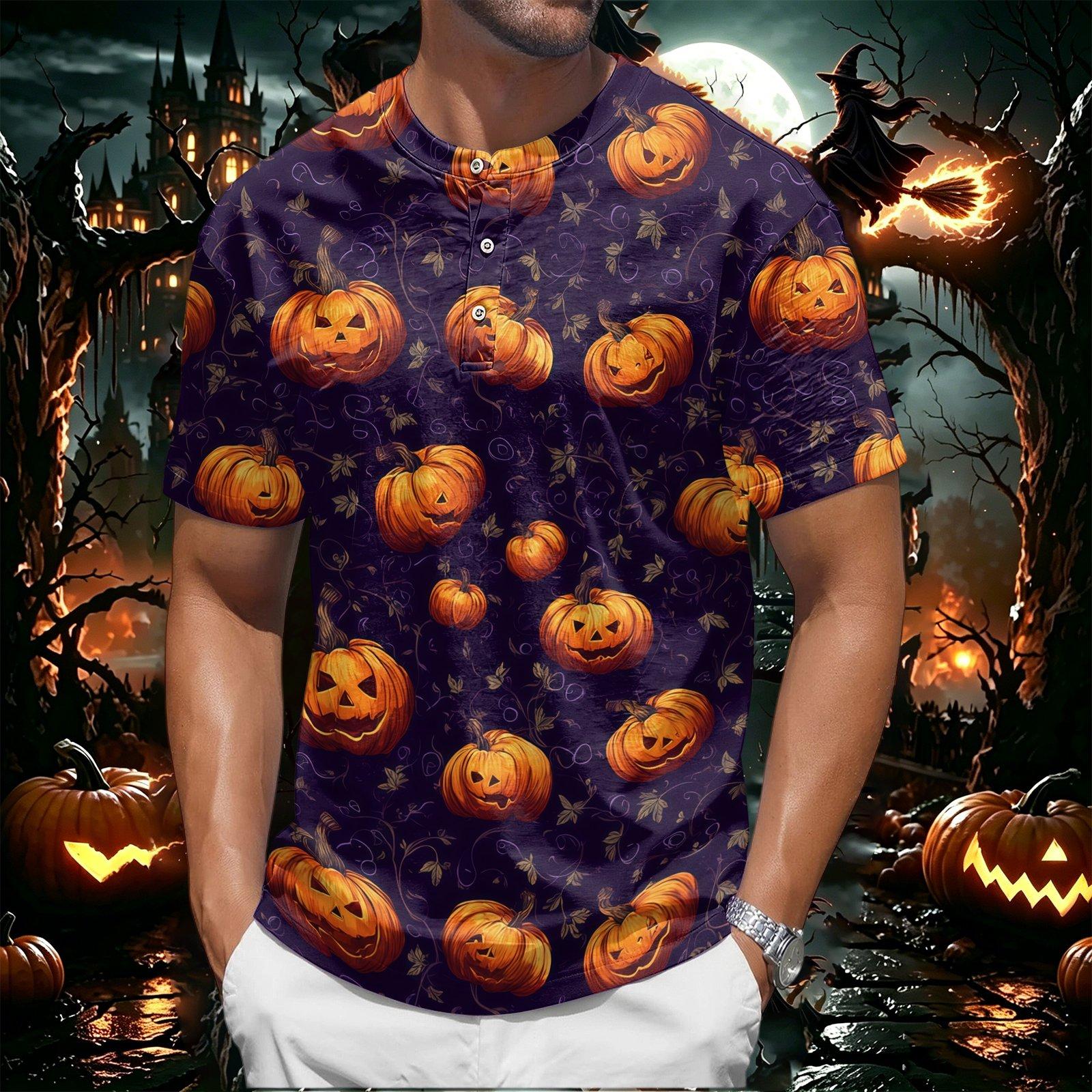 Men s Halloween Printed Short Sleeve T-Shirt Neck Top XXXL