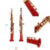 Standard B Tone Soprano Saxophone Bb Straight Pipe Red Lacquered Body Professional Musical Instrument with Case Accessories Set