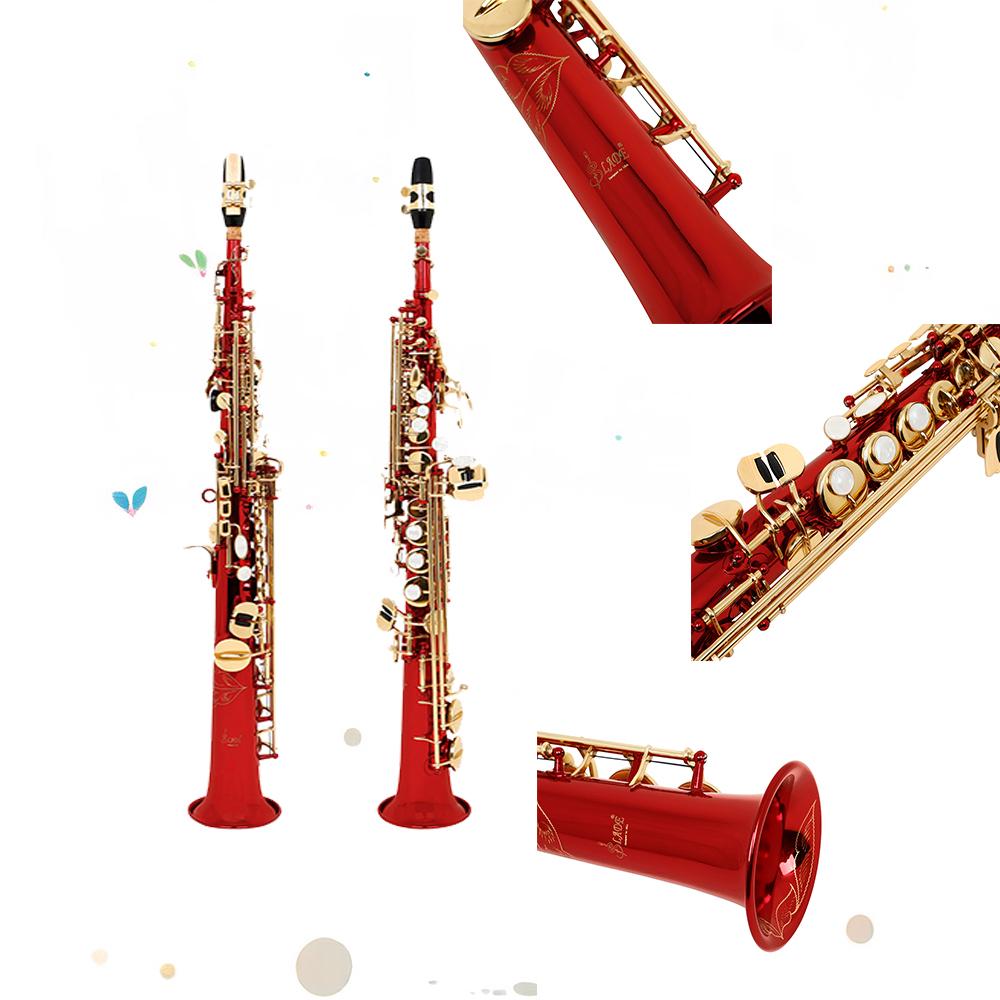Standard B Tone Soprano Saxophone Bb Straight Pipe Red Lacquered Body Professional Musical Instrument with Case Accessories Set