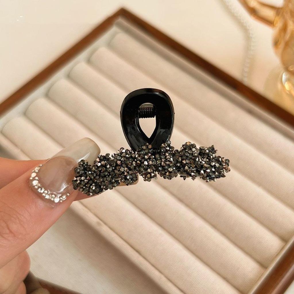 Rhinestones Leaf Shaped Hair Claw Small Size Crystal Wheat Shark Jaw Clamp For Strong Hold Bun Women Girls Daily Use Headwear