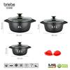 Batterie de Cuisine Induction 6 Pièces Aluminium Fonte 3 Casseroles 3 Couvercles Briebe MGK-18 Noir 93799