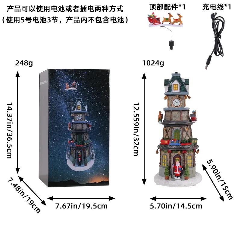 

Christmas Party Decoration Christmas Clock Tower Figurine Christmas Village Building Ornaments with Train Track