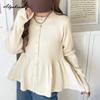 Korean Fashion Spring Autumn Women Ball Gown Knitted Coat O Neck Black Beige Brown Knitting Cardigan Elegant Feminine Ladies' Outerwear