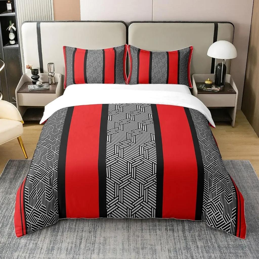 Geometric Duvet Cover For Boys Comforter Cover Set Twin Size Strip Lines Bedding Set With 2 Pillow Case 3Pcs Bedroom Decor