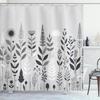 Grey Shower Curtain, Simple Botany Modern Interpretation Of Scandinavian Leaves And Flowers, Cloth Fabric Bathroom Dec