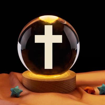 3D Hands Prayer Faux Crystal Ball with Wooden Base Clear Engraved Prayer Hand Ball Night Light Religious Christian Gifts for Women Men